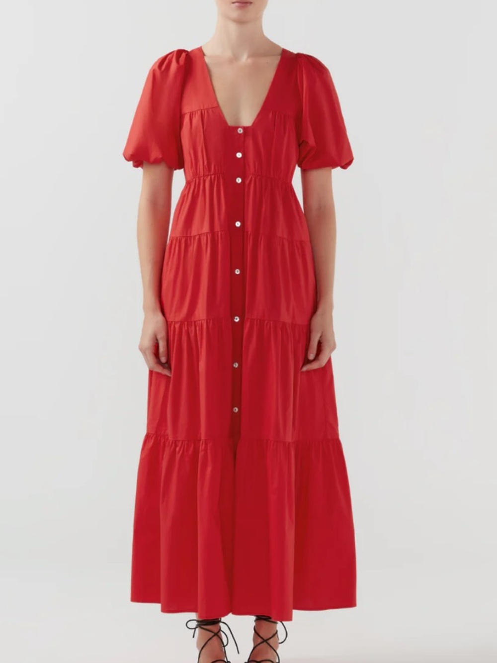 BIRD & KNOLL Cecci Dress, Tomato Red, Cotton, Small